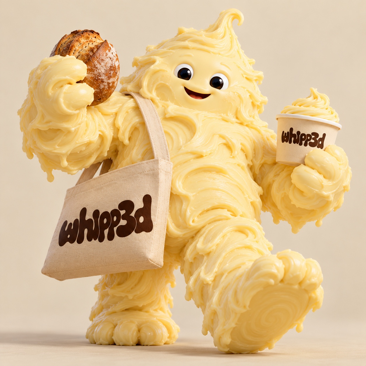 The golden Butter Buddy mascot
